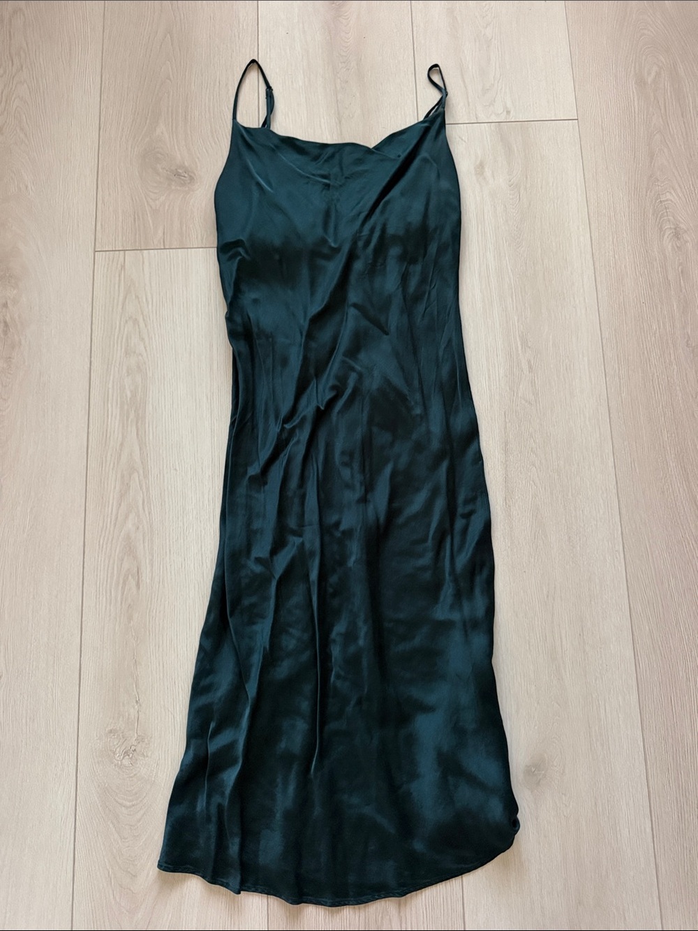 Zara Satin Midi Slip Dress in Dark Teal